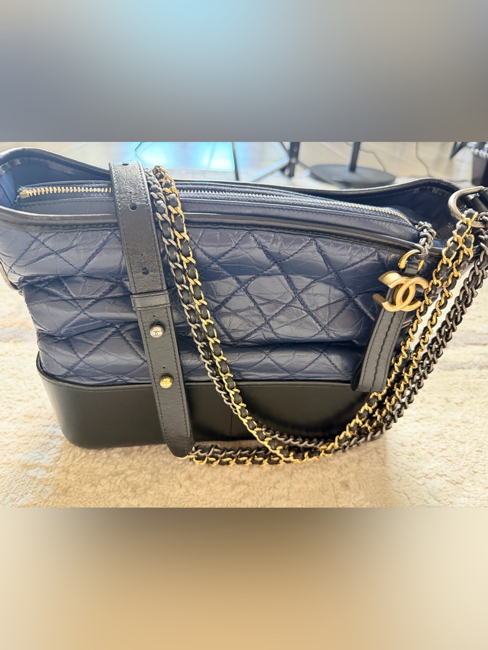 CHANEL Quilted Navy and Black Chain-Shoulder Bag